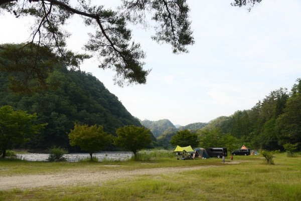 反対側から見た和知野川キャンプ場のサイト
